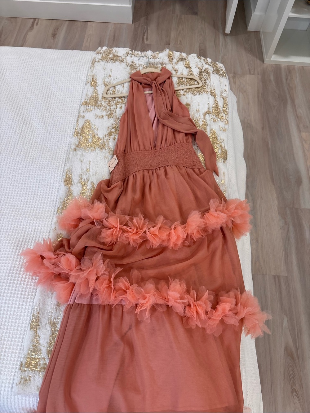 Women’s Coral Tiered Tulle Party Dress - Picture 3 of 6